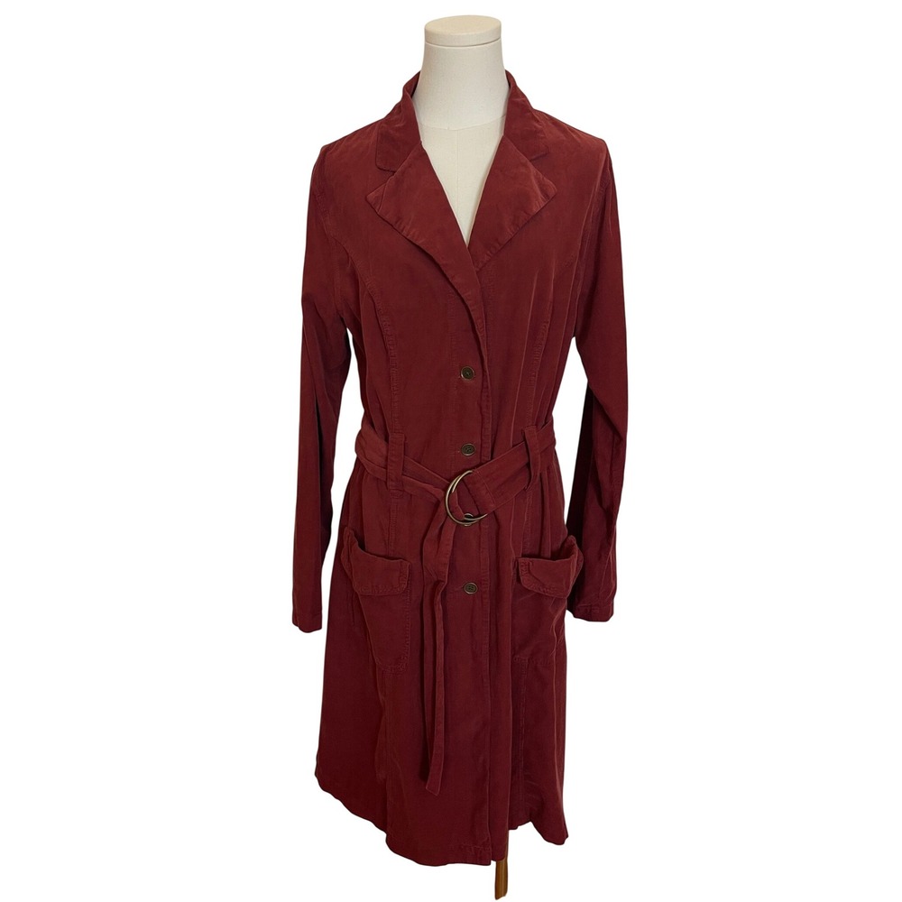 NWT Wearables Corduroy Belted Trench Coat  Pockets Button Up Brown Y2K Style
